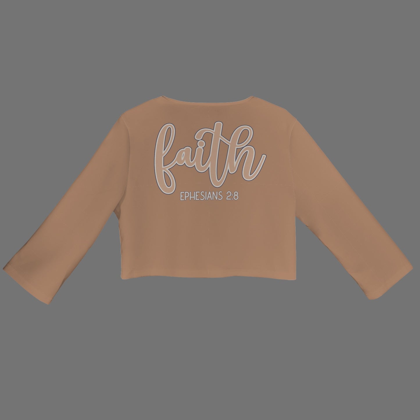 "Faith Ephesians 2:8" Bran Women's Open Front Cropped Blazer