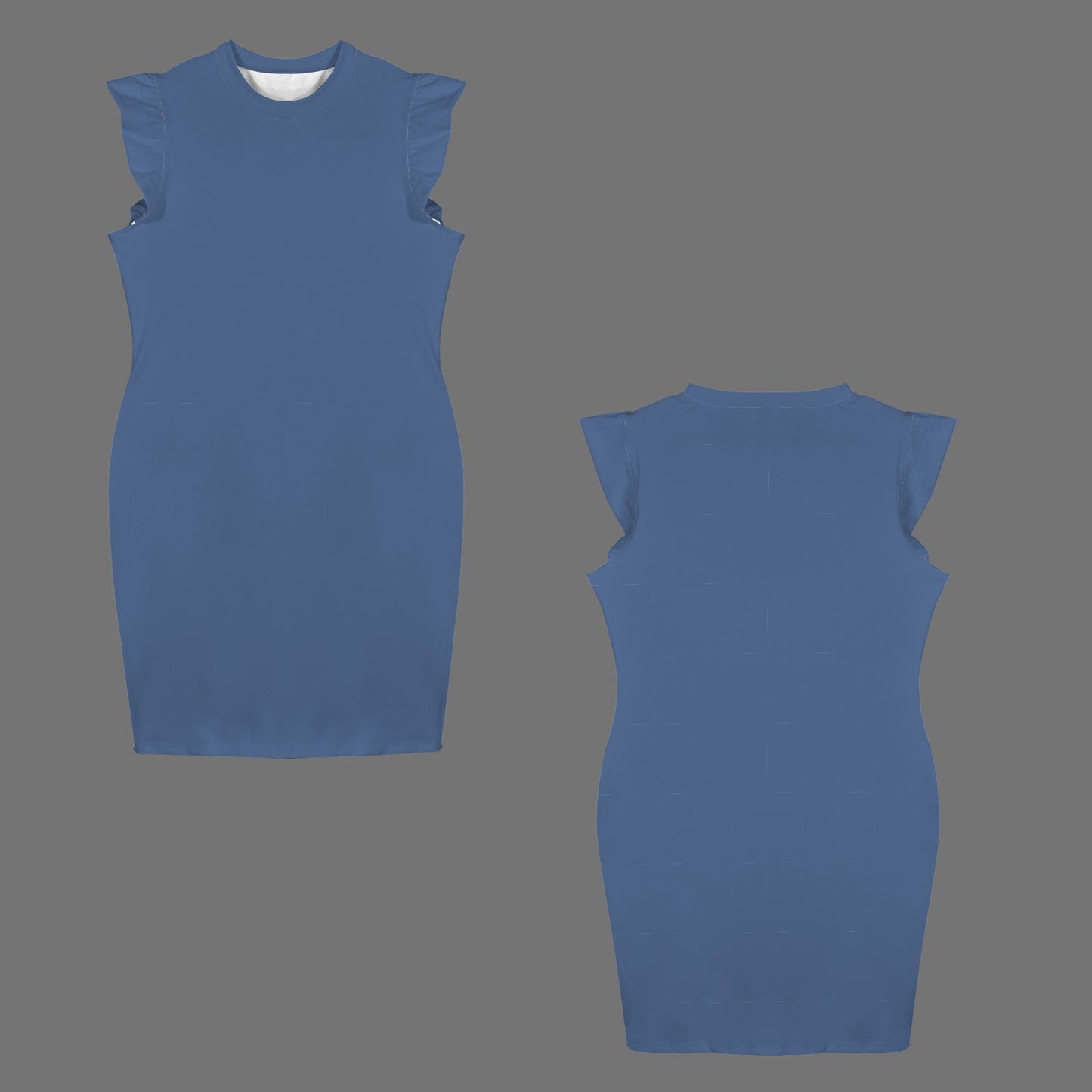 "Faith Ephesians 2:8 Deja Vu Blue Ruffled Bodycon Round Neck Dress