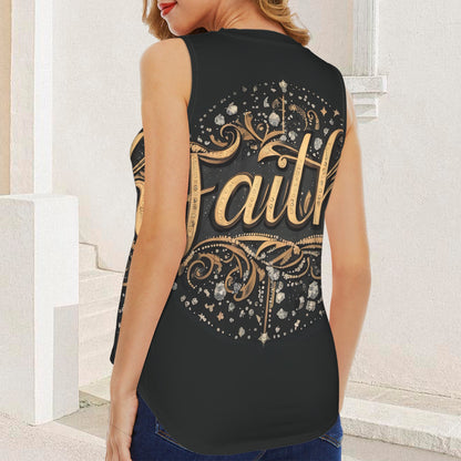 Faith Black & Gold Diamonds Women's V-Neck Sleeveless Tank Tops