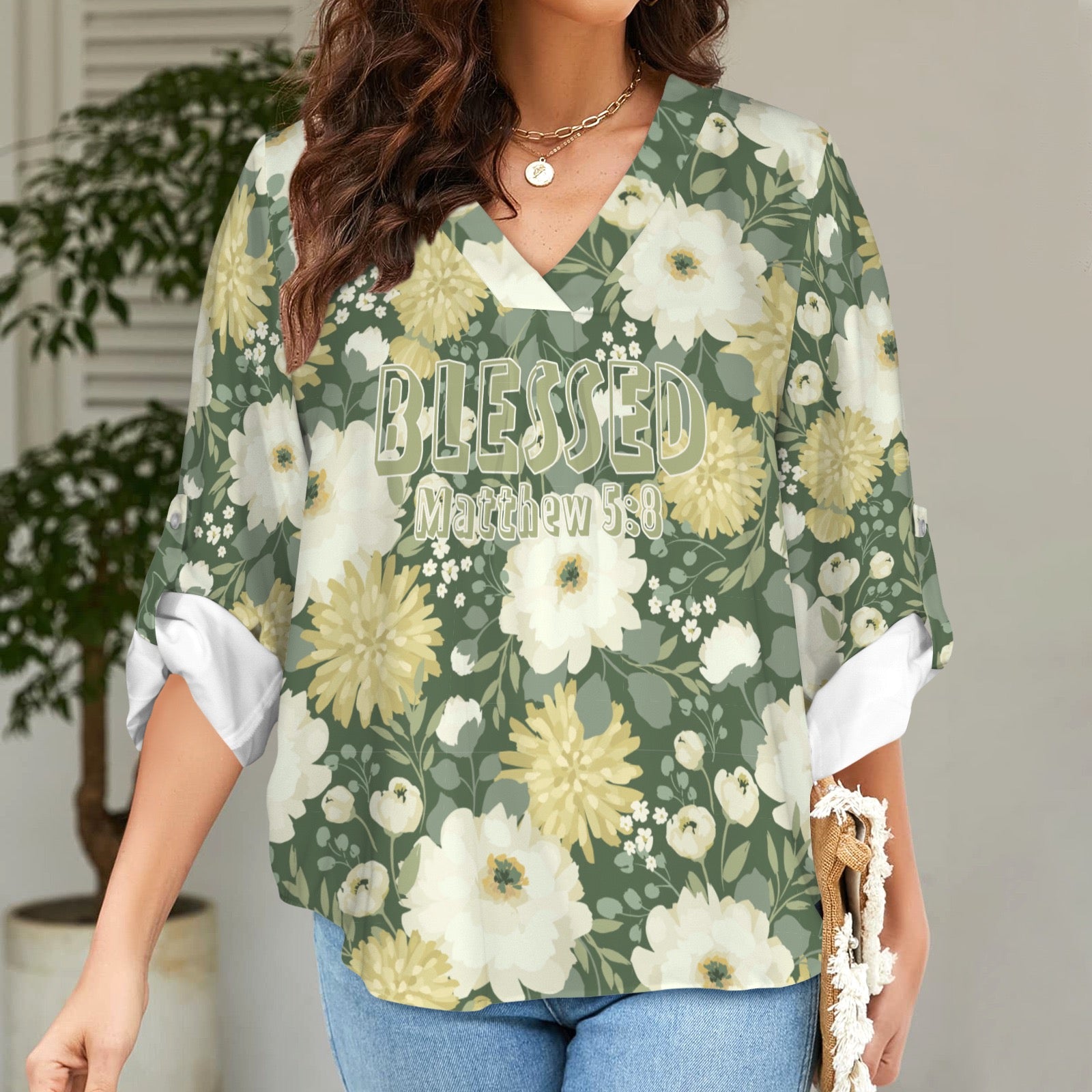 "Blessed Matthew 5:8" Green Floral