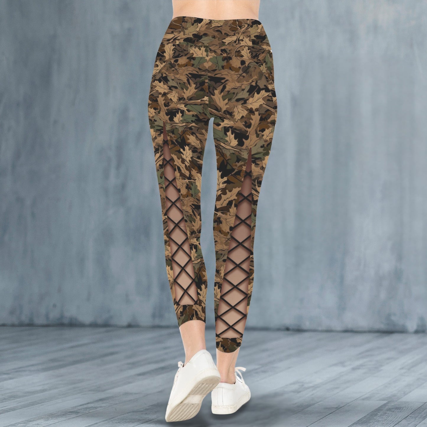 Repent & Believe Camo Faux Skin Lace-ups Women's High Waist Pockets Yoga Leggings