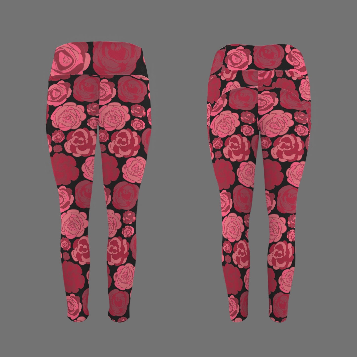 "Repent & Believe" Red Rose Women's High Waist Pockets Yoga Leggings