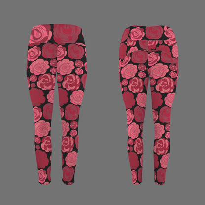 "Repent & Believe" Red Rose Women's High Waist Pockets Yoga Leggings