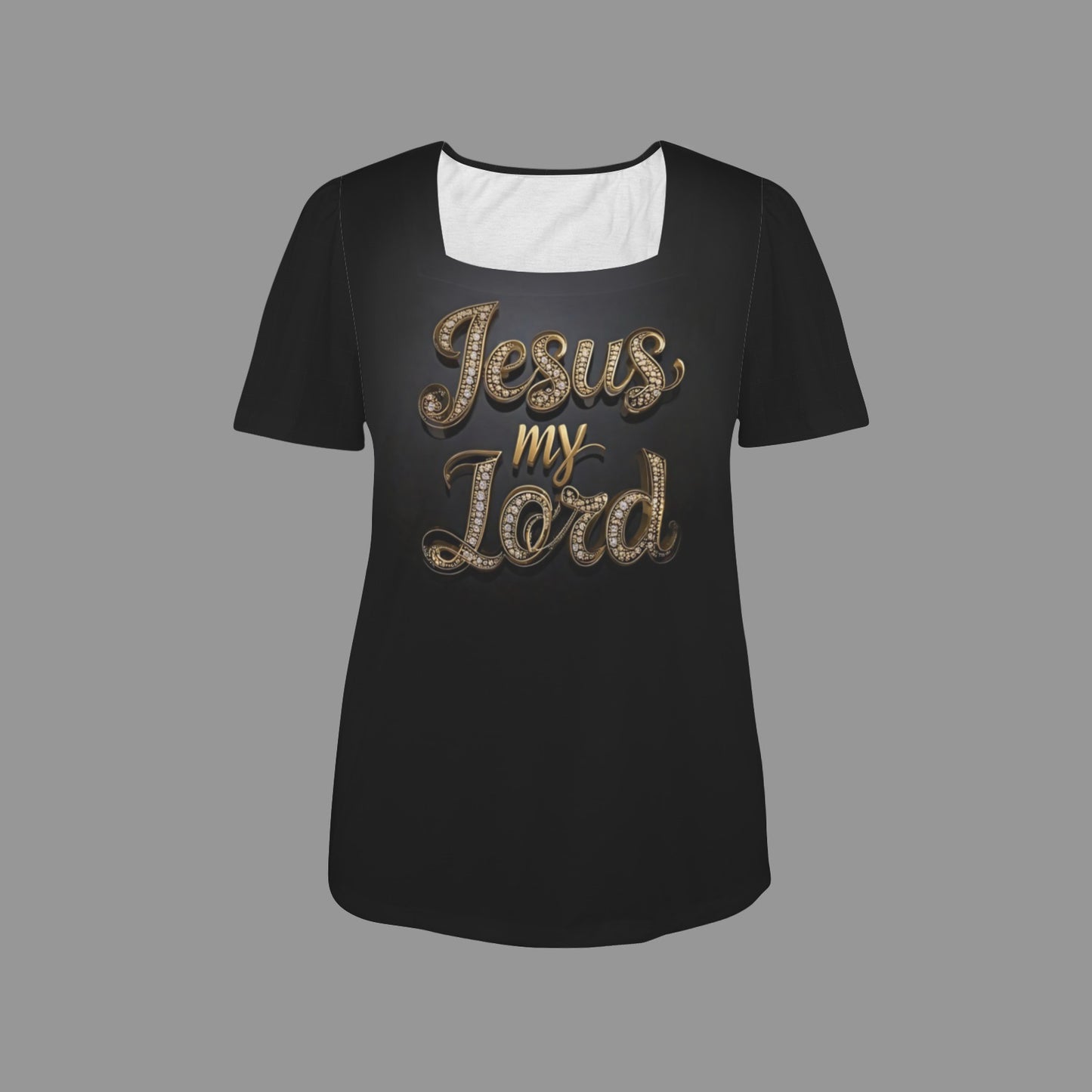 "Jesus my Lord" Black & Gold Women's Square Neck Short Sleeve T-Shirts