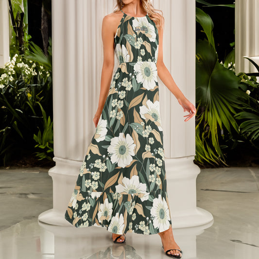 "Luke 12:8-10" Hayes Floral Ruffle Hem Halter Neck Maxi Dress